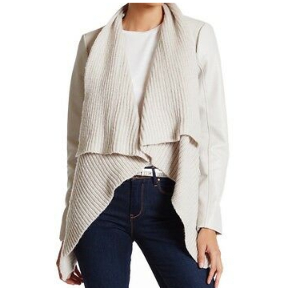 BNCI Taupe Leather Jacket w/ Sweater Front